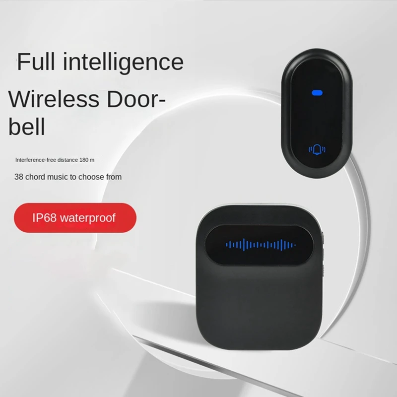 Wireless Doorbell Waterproof Smart Doorbell IP68 Home Door Bell Intelligent 38 Songs 4-Level Volume Control