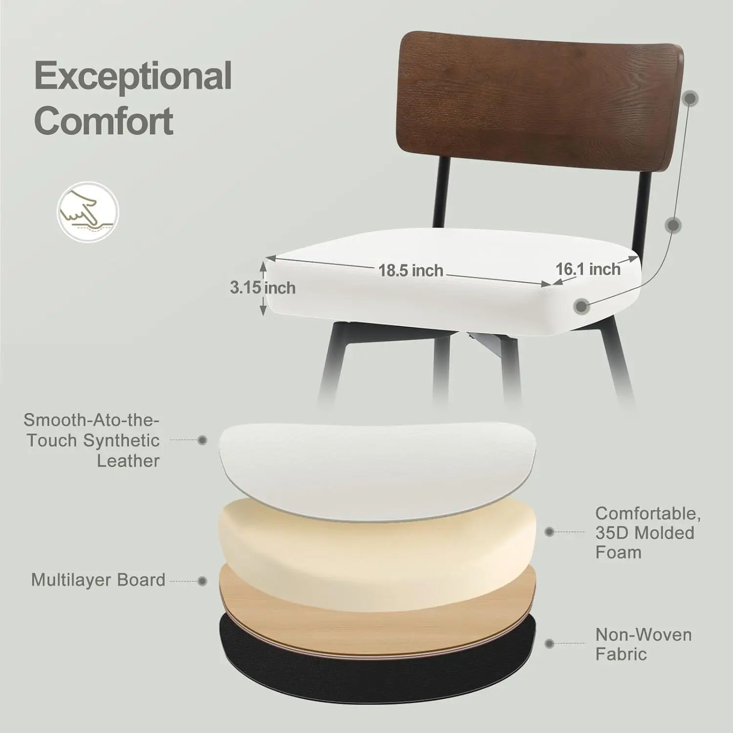 Counter Height Swivel Bar Stools Set of 3, Upholstered Faux Leather Barstools with Wood Backs and Metal Legs