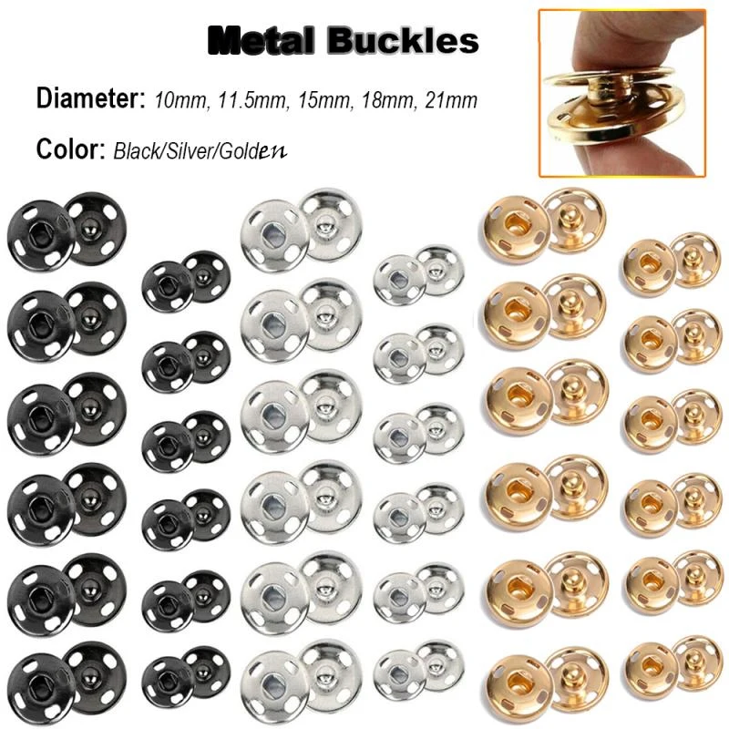 10/50Sets 10mm-21mm Metal Black Golden Silver Color Sew-on Snap Buttons Sewing Clothing Snap Fastener Buttons Craft Press Button