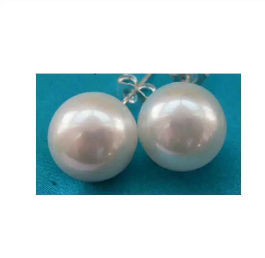 

Amazing big 12mm round white south sea shell pearl earrings