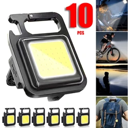 Portátil Keychain Light, Mini Multifuncional Camping Lanterna, USB recarregável, LED de trabalho, Bright COB, Pocket Clip Lanterna, 1-10pcs