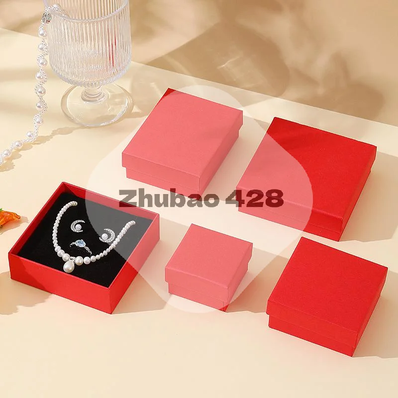 Red Jewelry Box With Cotton Pad Paper Jewelry Case Travel Portable Ring Earrings Necklace Gifts Packageing Storage Boxes
