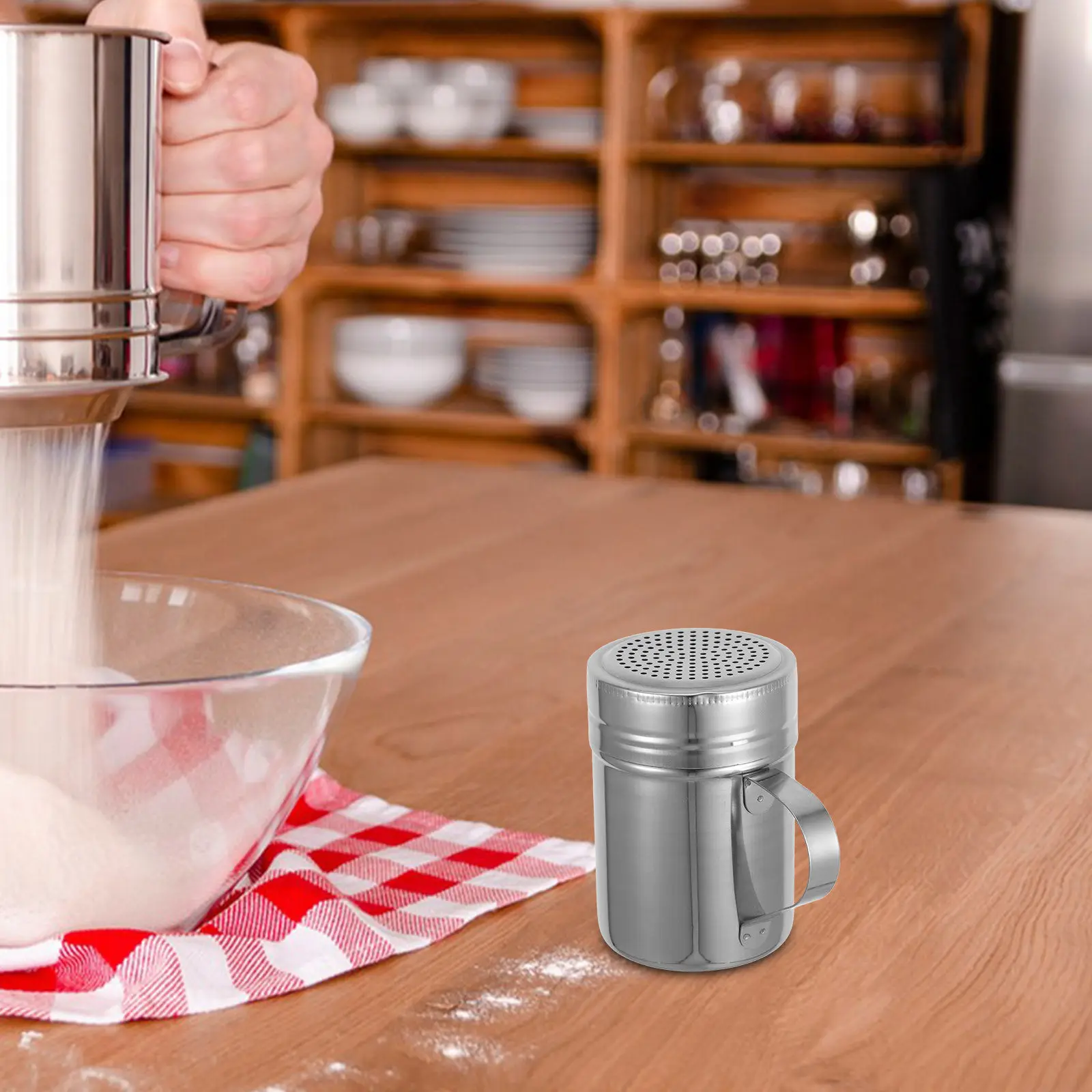 Stainless Steel Flour Duster Shaker Handle Baking Sugar Cocoa Pepper Coffee Powder Dispenser Kitchen Dusting Tool