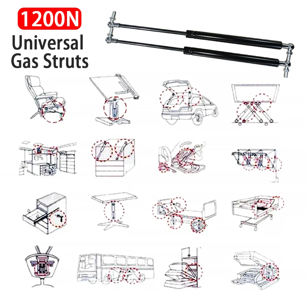 2Pcs 1200N Universal 300/350/400/450/500/600mm Gas Strut Bars Gas Support Boot Bonnet Hatches Boat Bus Car Doors Windows