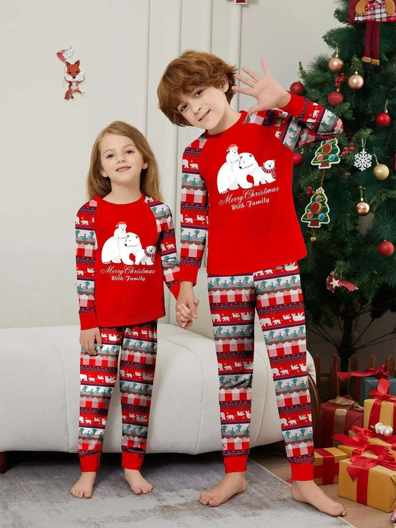 Merry Christmas Baby Boys Girls Pajamas Set Cartoon Deer Print 2 Pieces Suit Sleepwear Children's Matching Sets Soft Cute Pyjama images - 6