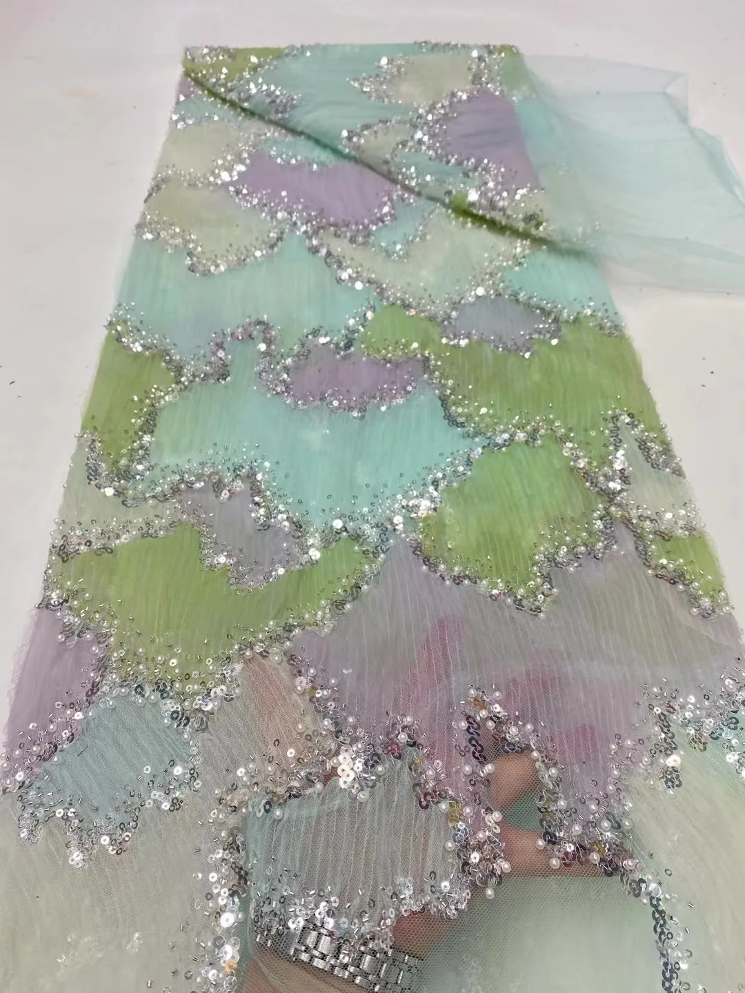 

Африканская сетчатая кружевная ткань с бисером, для шитья, одежды, блесток, тюля, свадебных платьев, вышивки, ткани по метрам, поделки, 5 ярдов