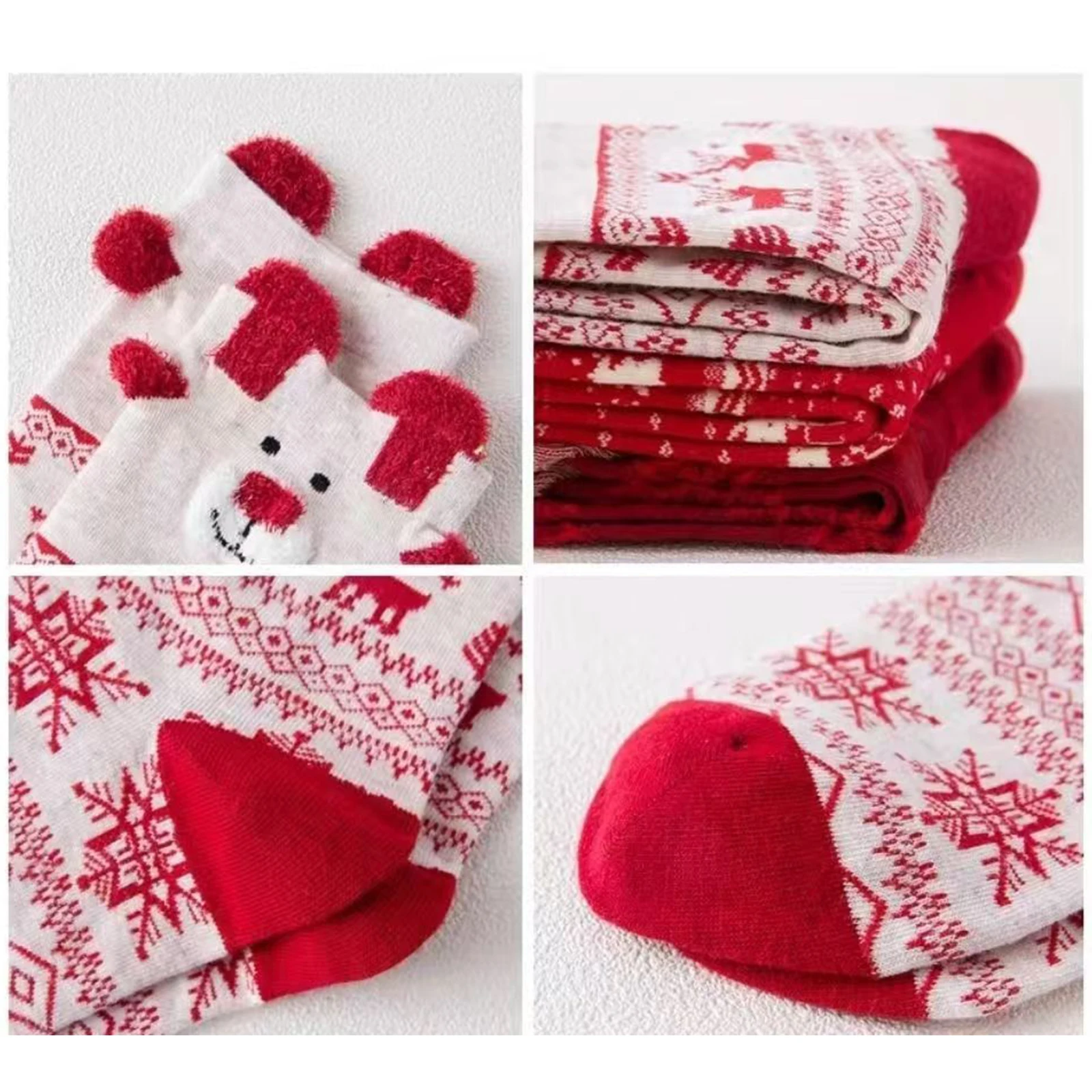 Christmas Socks Set for Women, Holiday Cotton Crew Socks with Santa, Reindeer & Snowflake Patterns, Party & Daily Wear