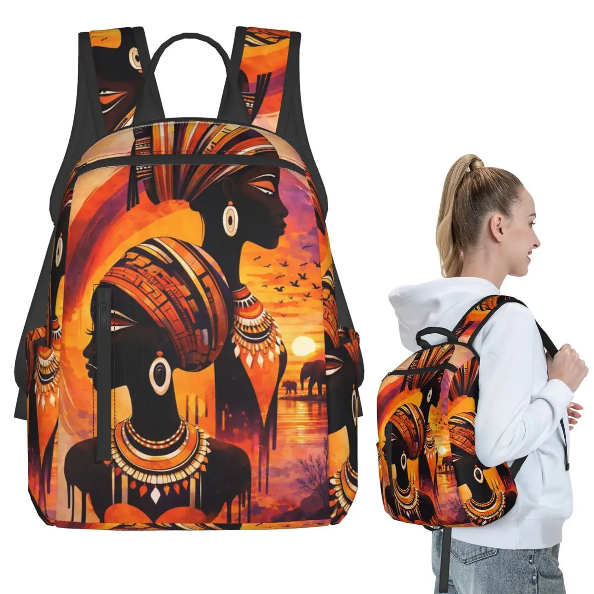 

African Headwrap Woman Design Backpack Student BookBag Children School Bag Computer Shoulder Bags Men Women