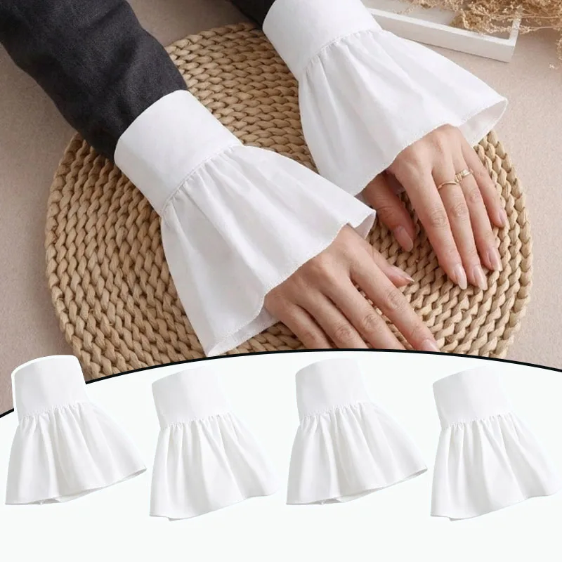 1-4Pairs Ruffle Faux Cuffs Detachable Long Sleeve Decor Floral Pattern Ruffled Wrist Accessory for Women Daily Wear Gift