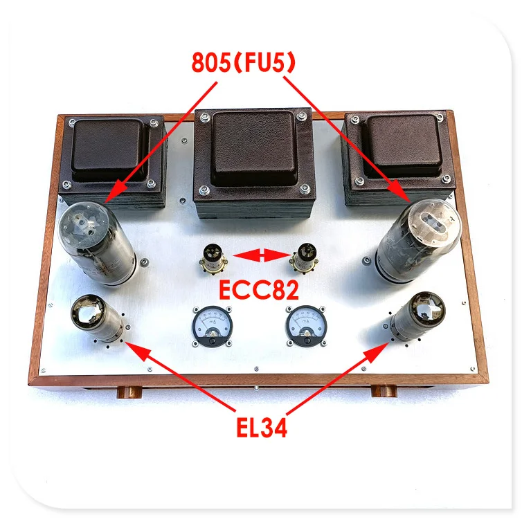 Latest  FU5 35W*2 805 tube amplifier high power class A single-ended tube amplifier with meter indicating solid wood box