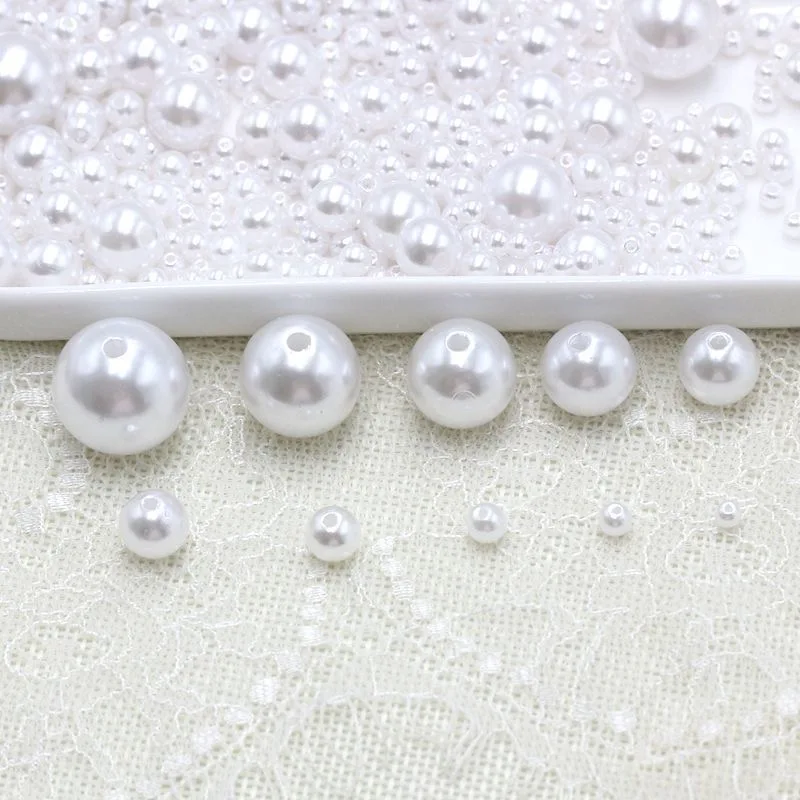 3-20mm White Straight Hole Round Imitation Pearl ABS Loose Beads For Needlework Jewelry DIY Making Necklace Bracelet Earrings