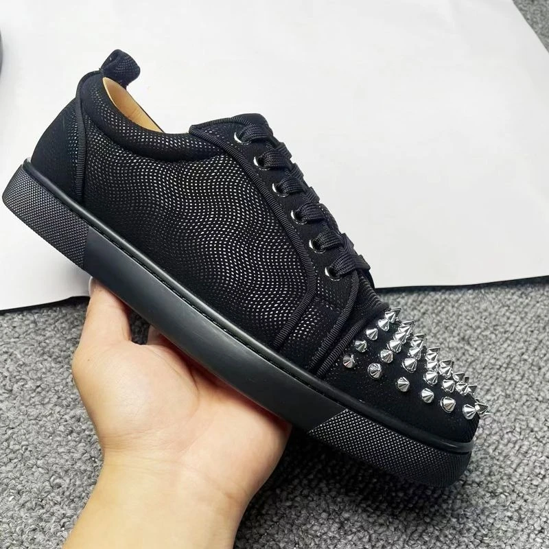 2026 New Men's Black Low-cut Rivet Casual Shoes, High-quality Couples Increase Round-headed Lace-up Casual Shoes Men's Shoes