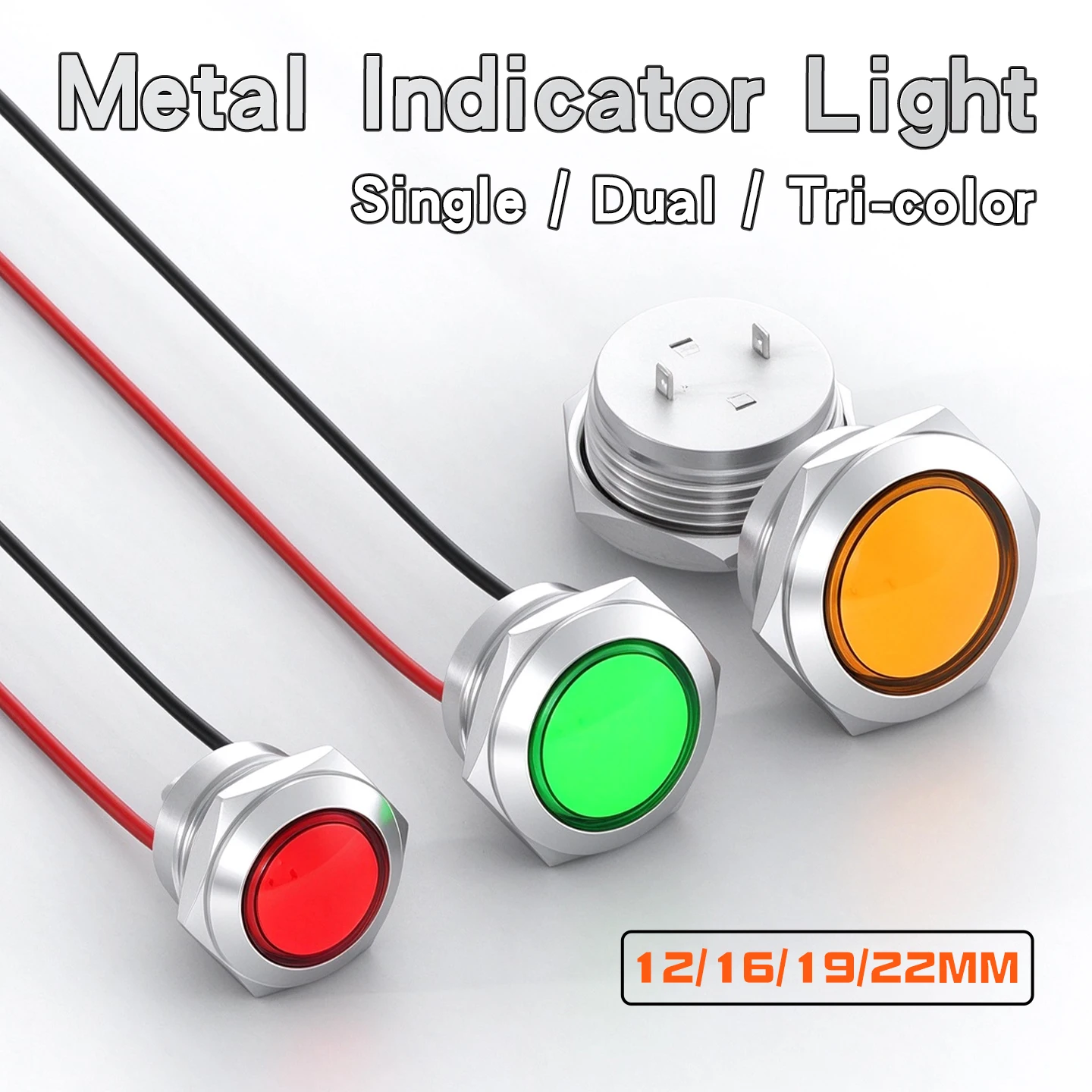 12/16/19/22mm Dome Head Metal LED Indicator Light Short Soft Light Dual Tri-color Signal Lamp With Wire Solder Pin 3V6V24V110V