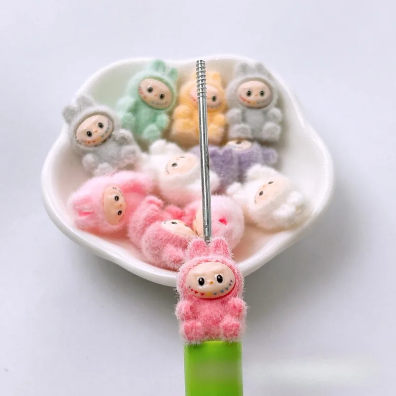 

Popular Anime Labubu Original Doll 3D Flocking ornament Desktop decoration handmade DIY bead pen Jewelry Accessories material