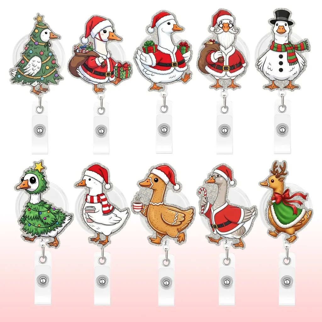 Retractable Badge Reel Compact Christmas Badge Reel Glitter Acrylic Pendant Fun Badge Reel Pendant For Clothing Id Cards Bags
