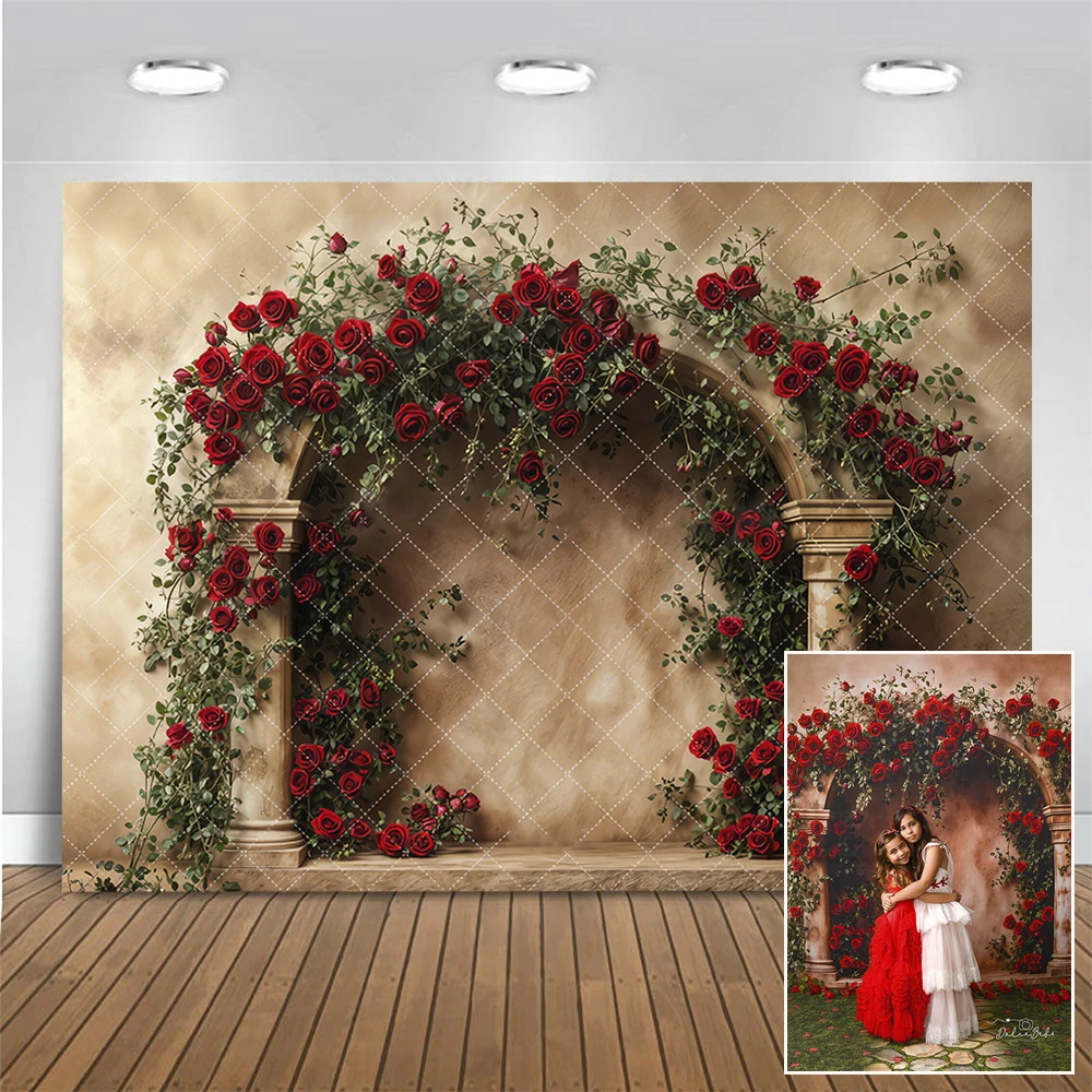 

Romantic Roses Arch Photography Backdrop Kids Adult Portrait Birthday Photoshoot Background Retro Flower Wall Photo Studio Props