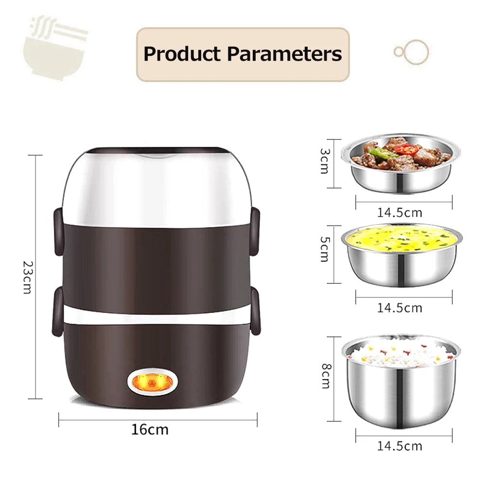 Electric Lunch Box Three layers Stainless Steel Heating Rice Office Worker Plug In Electric Heating Thermal Insulation Lunch Box