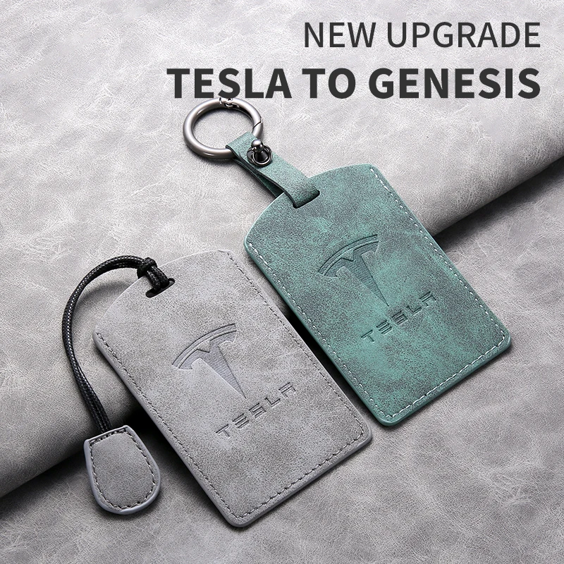 Leather Car Smart Remote Key NFC Card Case Cover Protector Holder Shell For Tesla Model 3 Model Y 2020 Auto Keychain Accessories view 5
