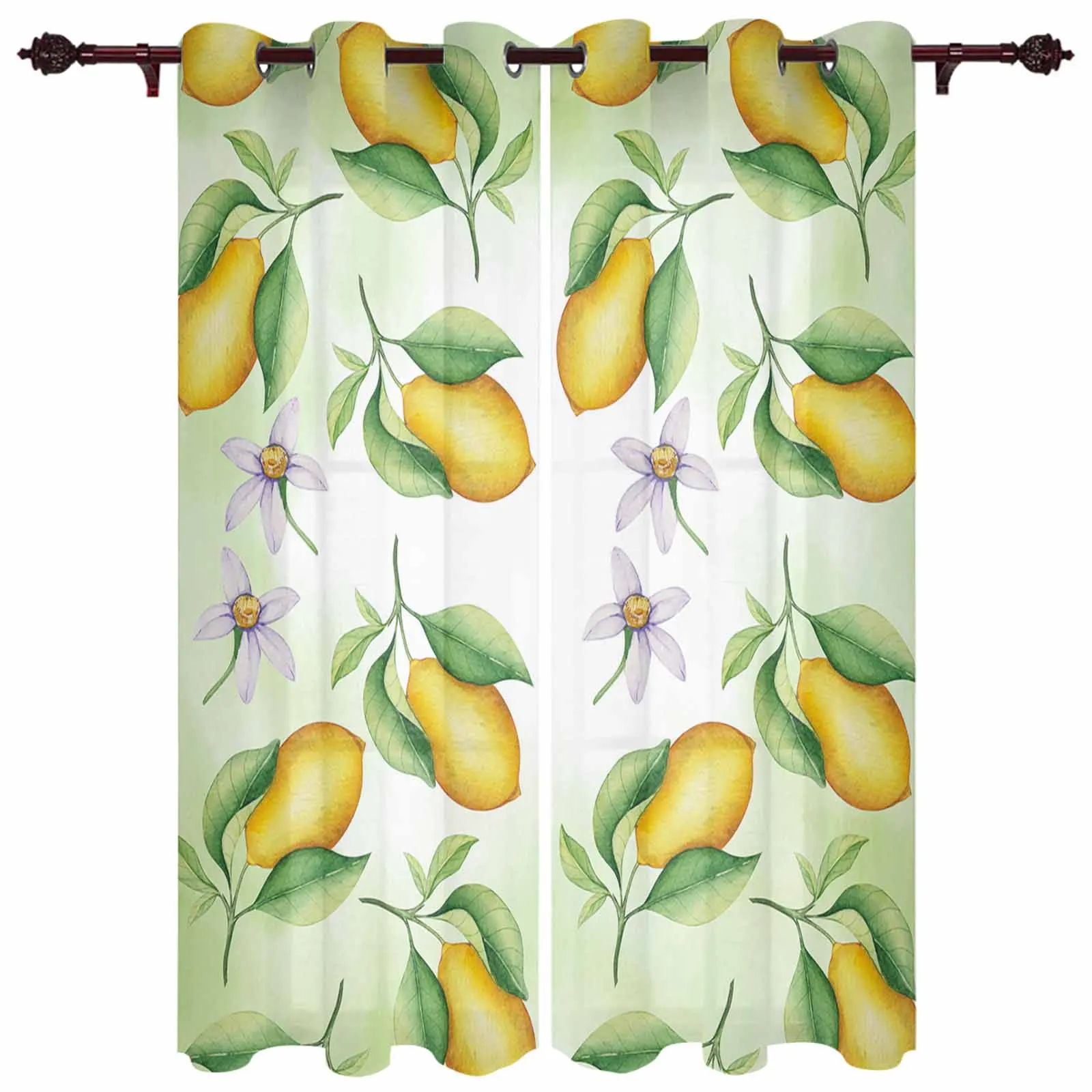 

Lemon Purple Flowers Summer Green Countryside Curtains for Living Room Hotel Decor Window Treatment Luxury Drapes