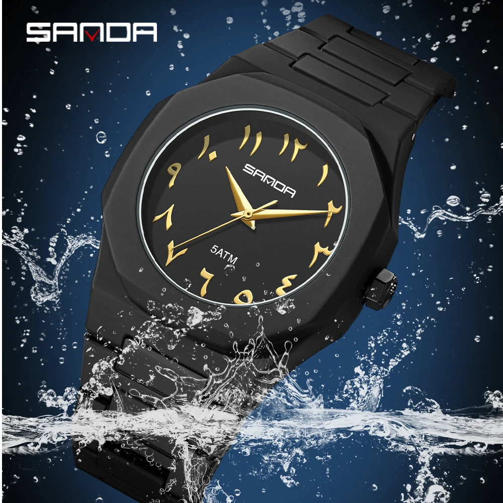Jam tangan quartz SANDA 9091 terbaru yang modis untuk pria dan wanita, tahan air 5ATM dengan dial segi delapan yang sederhana, jam tangan matte frosted untuk pelajar