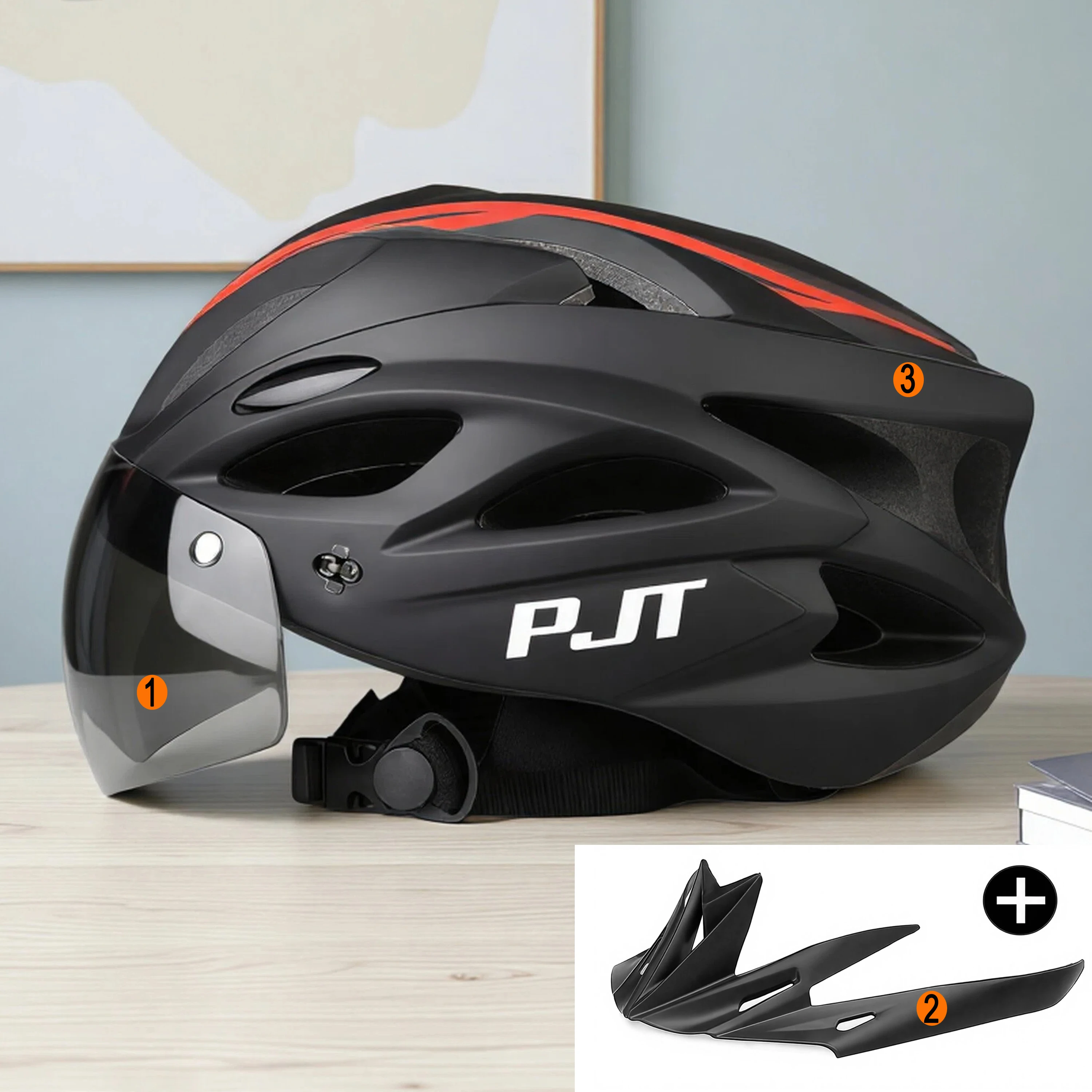 PJT Leichter, atmungsaktiver Fahrradhelm mit magnetischer Anziehungsschutzbrille, Linse, Fahrradhelm, frei umschaltbarer Fahrradhelm für Erwachsene