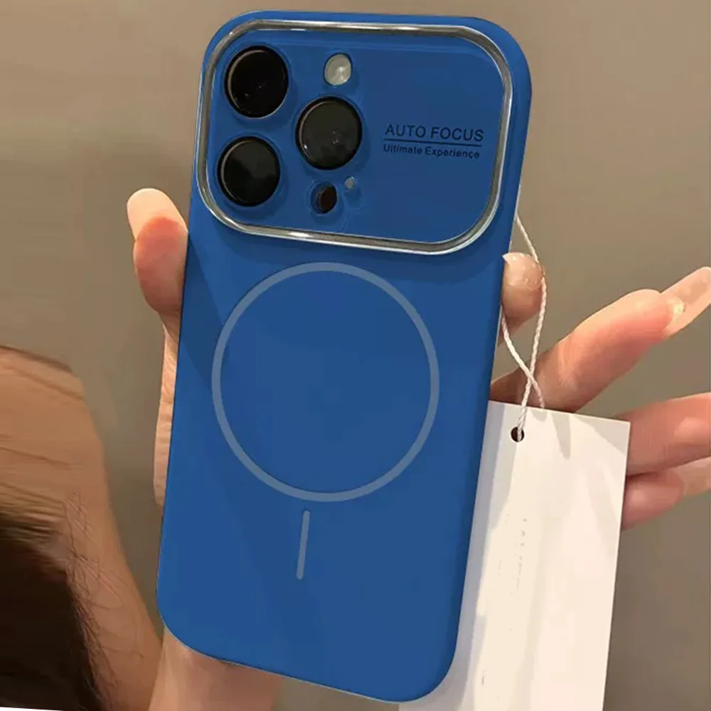 Liquid Silicone Large Window For Magsafe Case For iPhone 17 16 15 14 13 Pro Max Magnetic Charging Glass Lens Protect Soft Cover - view 2