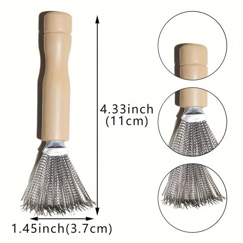 3pcs Hair Brush Cleaner Tool Set Wooden Handle Mini Hair Dirt Remover Brushes with Metal Wire Rake for Removing Hairs Dust Dirt