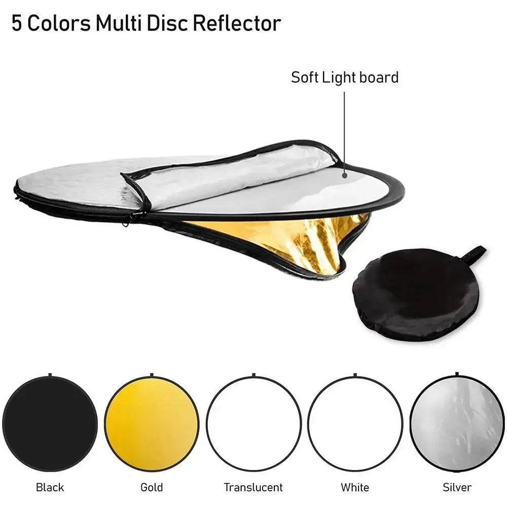 New Portable 2/5in1 Photography Reflector Outdoor Collapsible Reflector Panel Round Soft Light Polishing Plate Photo Studio