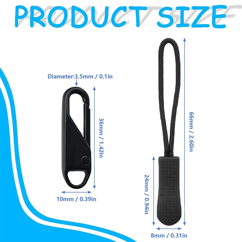 Quick Instant Zipper Repair Kit Universal Zipper Pulls with Cord Metal Zipper Sliders Replacement Bags Clothes Extend Puller