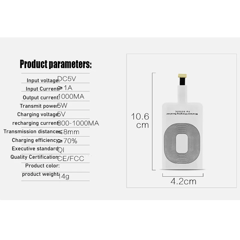 Imagem -04 - Receptor de Carregamento sem Fio qi Leve Adaptador de Carregador Rápido Universal Micro Usb tipo c Samsung Huawei 10 Pcs 2a