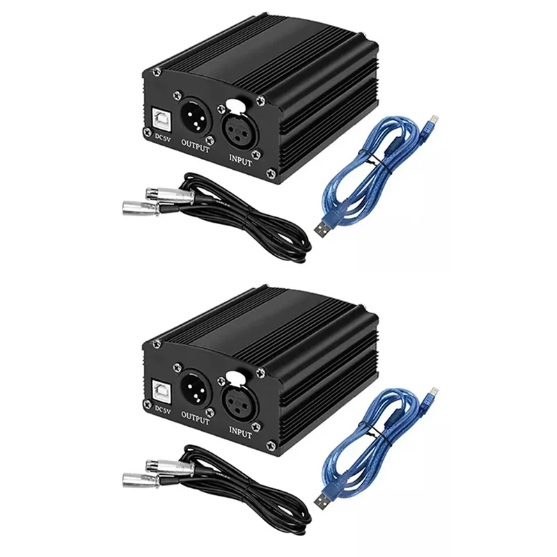 AAAEL-2X 1-Channel 48V Phantom Power Supply With XLR 3 Pin Microphone Cable For Condenser Microphone Music Recording Equipment