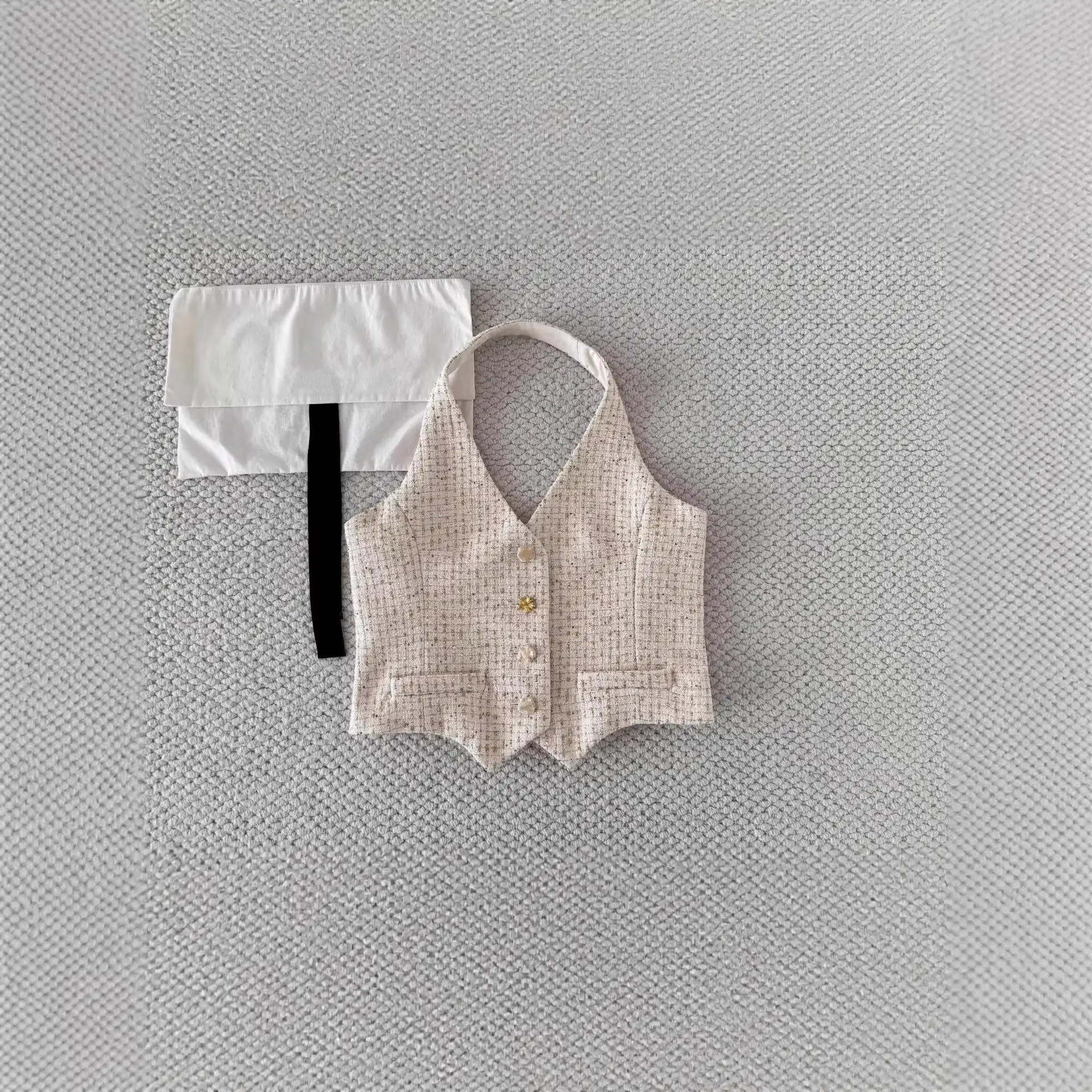 High Waist Casual Texture Sleeveless Women's Vest Pants Button Set Elegant Style Early Spring New Arrival A-Line Narrow Strap...