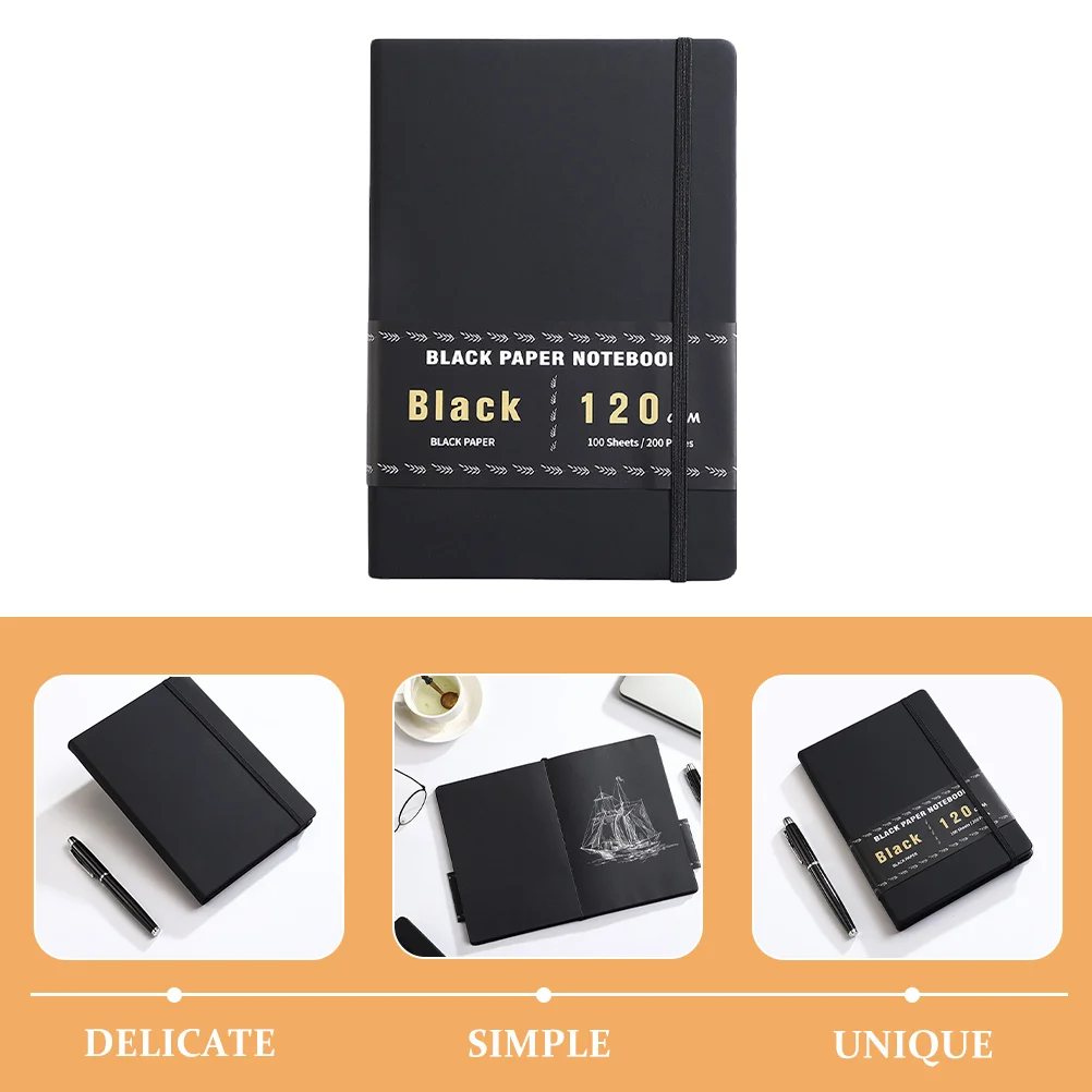 สมุดโน๊ตกระดาษสีดําเปล่า Sketchbook Notebooks Classic with Pu Hardcover Journal Office