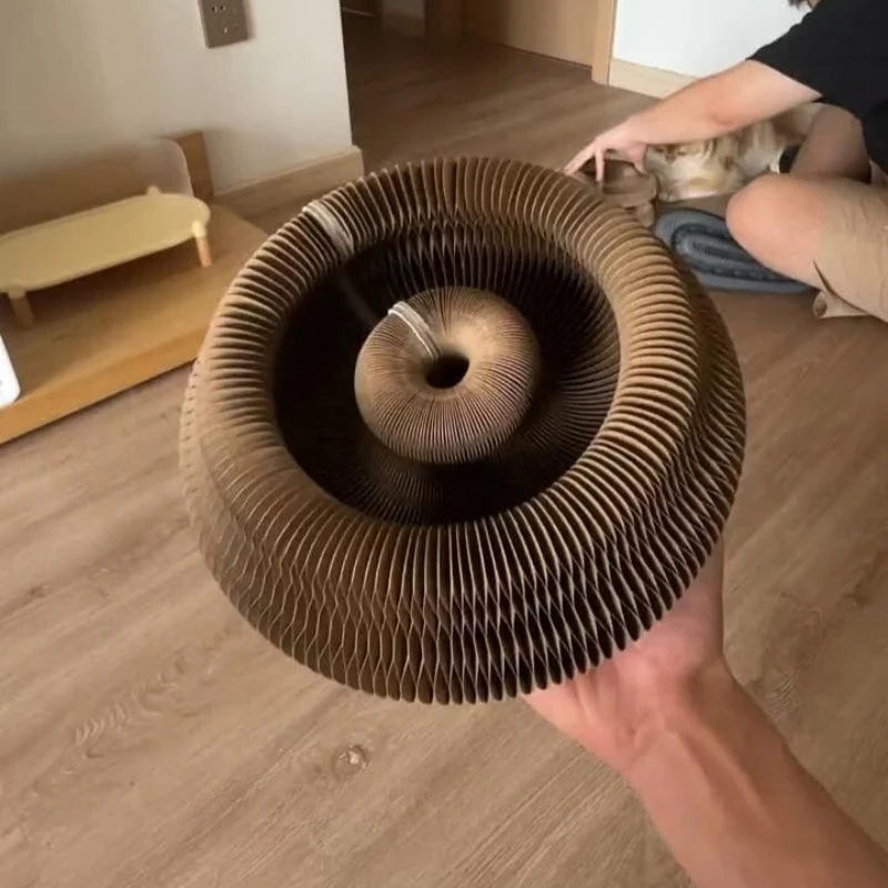 Magic Organ Foldable Cat Scratch Board Toy with Bell Cat Grinding Claw Cat Climbing Frame Round Corrugated Cats Interactive Toys