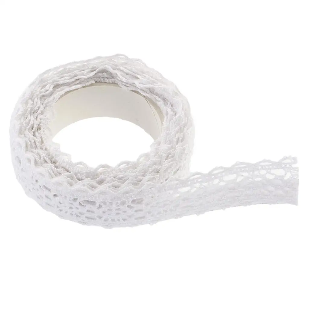 2 Yards Knit Crochet Fabric Lace Tape Washi Masking Tape Sticker Roll Self Ribbon Tape - 15mm Width - White/Purple