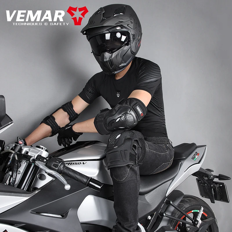 VEMAR Knee Elbow Pad Motorcycle Protective Kneepads Rider Motocross Men's Hand Shin Guard Riding Women Running Cycling 4Pcs Suit