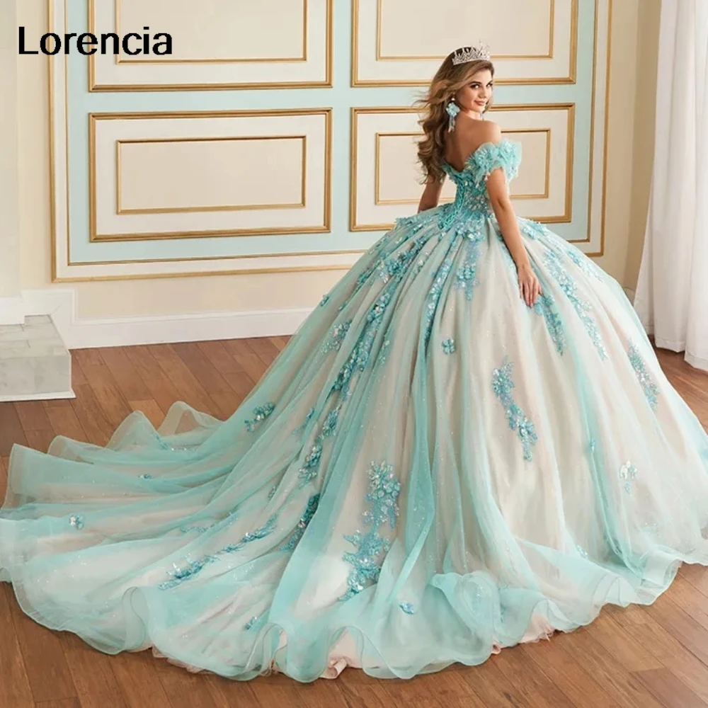 Spersonalizowana świecąca miętowa zielona sukienka na quinceanera Błyszcząca koronkowa aplikacja z koralikami Gorset Sweet 16, Vestidos De 15 Años YQD983