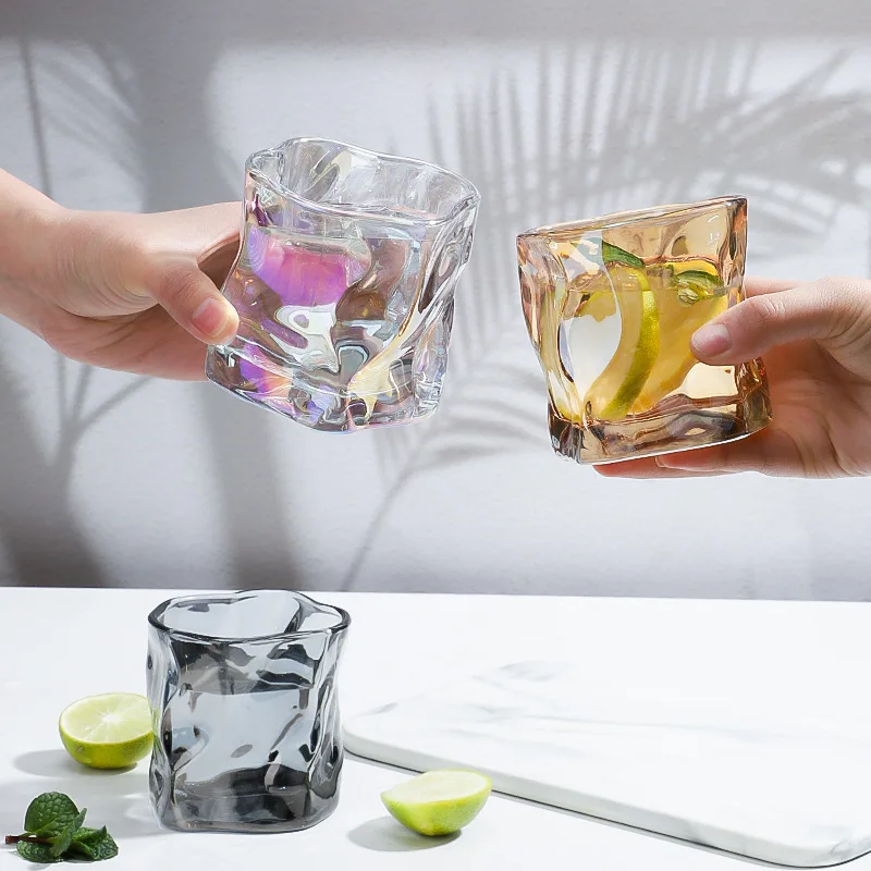 Irregular Shape Whiskey Old Fashioned Glass Unique Style Wine Cup Beverages Drinking Glassware Lead-free Tumbler Water Mugs RR48