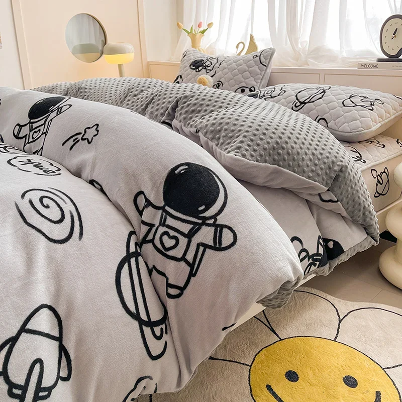 

New Fall Single Quilt Cover Thickened Warm AB Milk Velvet Printed Cartoon Duvet Cover 180x220 200x230 220x240 Large Size Bedding