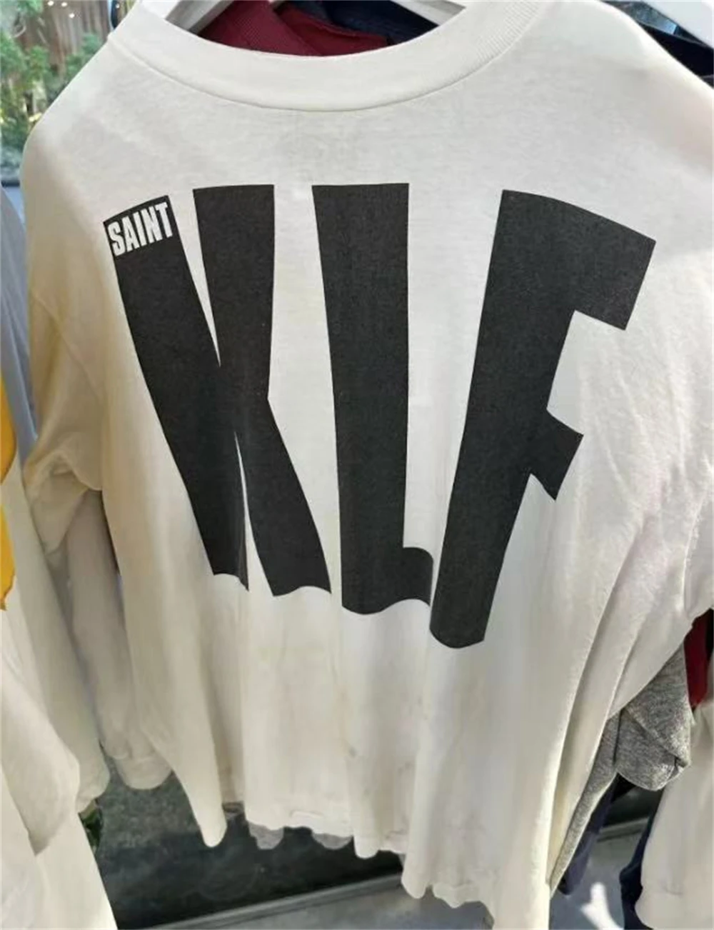 Washed Cement White Saint 25SS KLF Exhibition Limited Long Sleeves T-Shirts Men Women High Quality Top Tees Vintage T Shirt