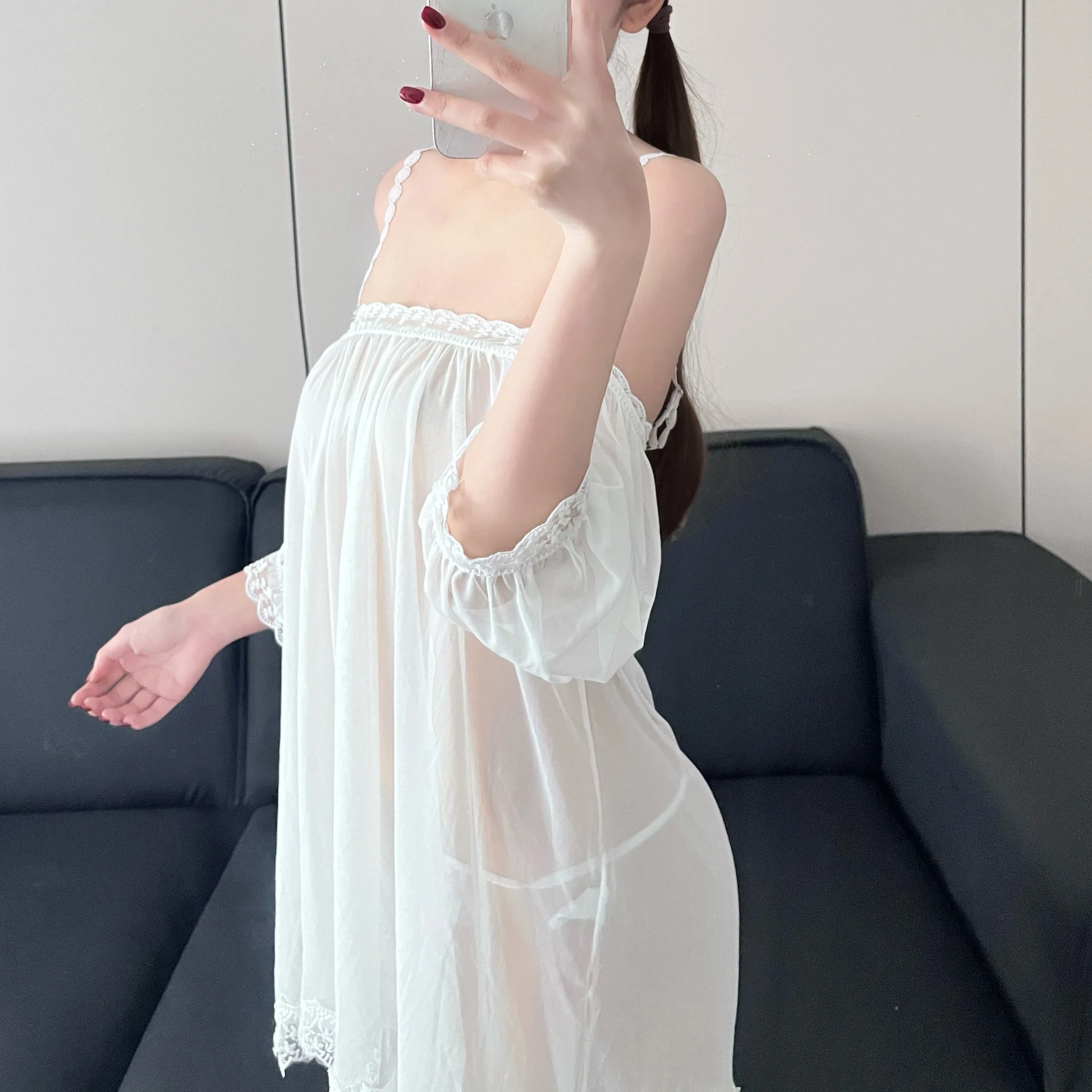 المرأة مثير الدانتيل قمصان النوم 2024 الربيع الصيف سيدة حبال Homewear بلا أكمام ملابس خاصة الإناث فساتين بيجامة شفافة #2