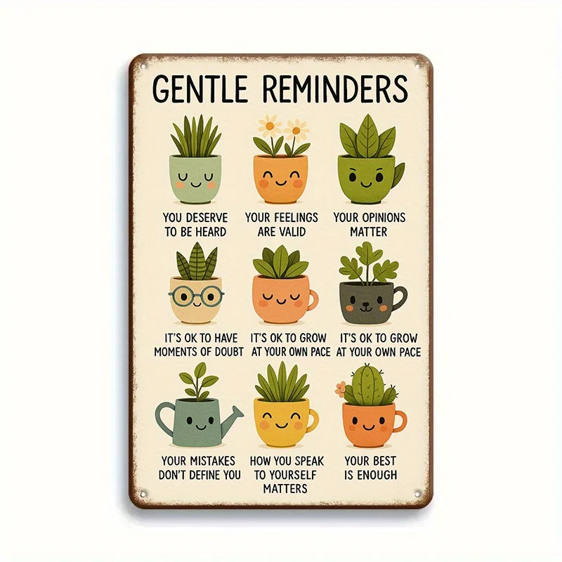 Gentle Reminders Tin Sign, Motivational and Inspirational Quotes, Style, Perfect for Living Room, Office, or Bedroom, Uplifting
