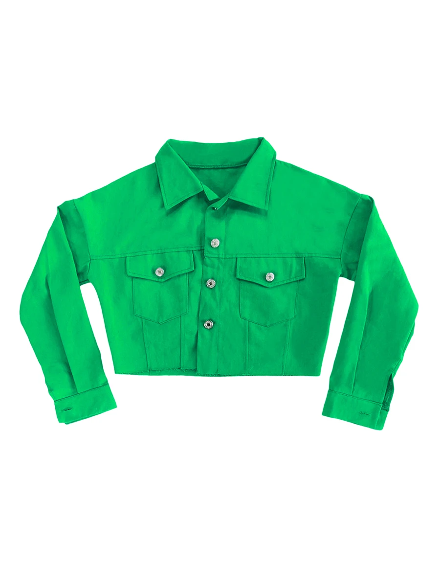 Džínová krátká bunda pro ženy s dlouhým rukávem a klopou, dámská jarní a podzimní bunda s knoflíky a zkráceným lemem - náhled 3