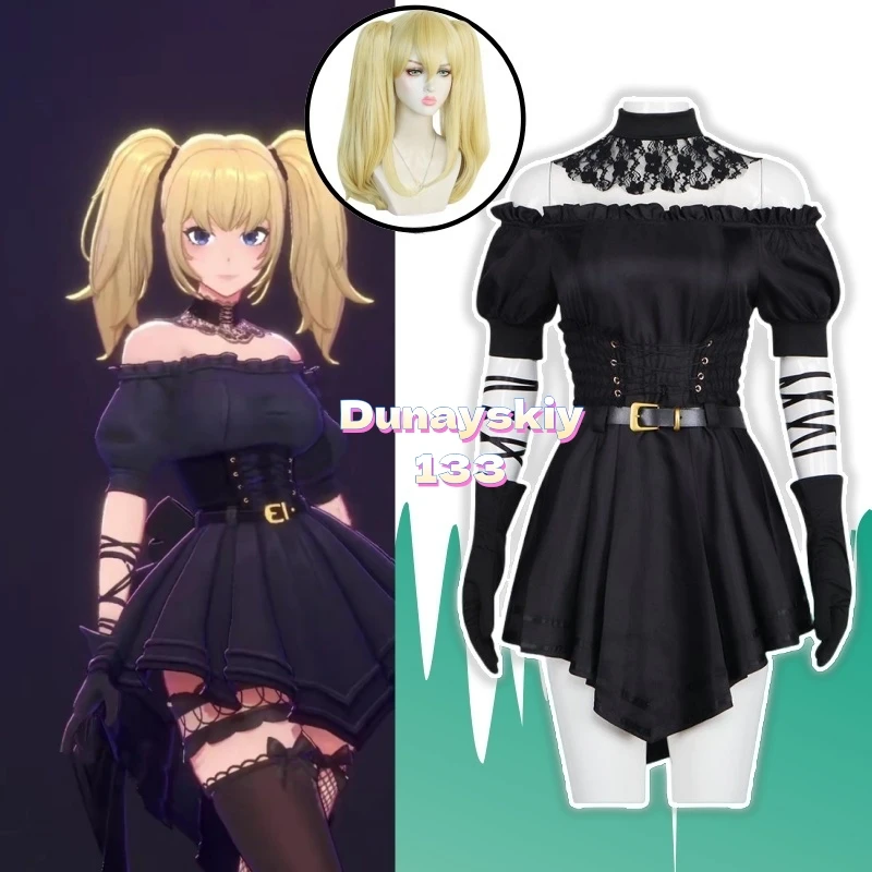 مجموعة كاملة من Grok AI Ani Cosplay - زي سبج قوطي سايبر داكن مع شعر مستعار وقفازات وجوارب لعب الأدوار رفيق AI