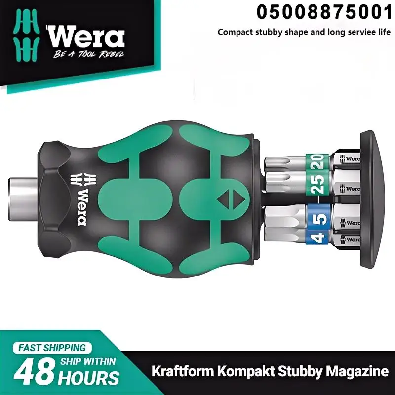 WERA  Kraftform Kompakt Stubby Magazine Screwdriver 6 Pieces Compact Design for Working in Tight Installation Spaces 05008875001