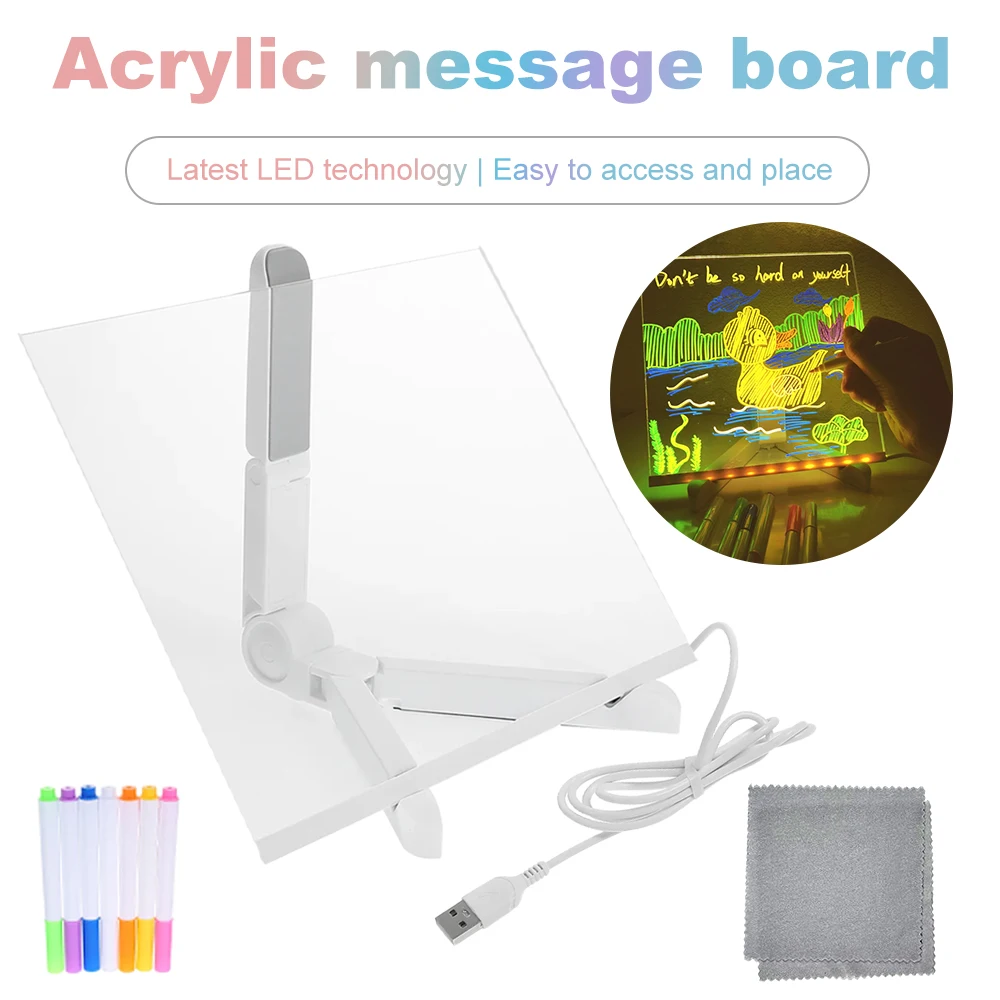 DIY LED Lamp Acrylic Message Note Board Lamp Erasable USB Kids‘ Drawing Board Bedroom Night Light Children's Birthday Gift