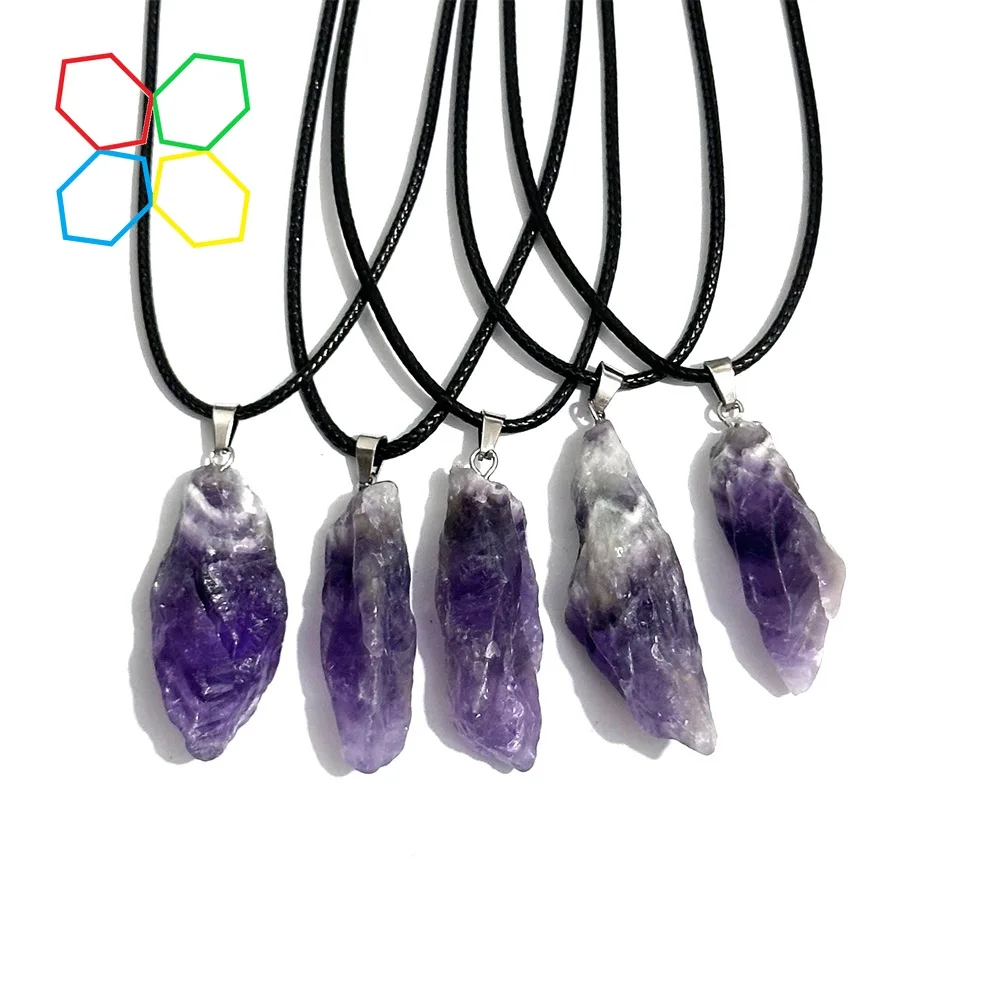 1/5/10pcs Natural Irregular Long Amethyst Pillar Crystal Pendant Necklace Energy Stone Healing Meditation Yoga Gift Wholesale