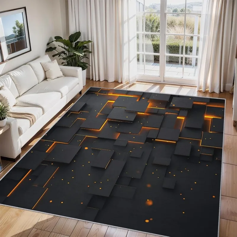 3D-Teppich mit optischer Täuschung, beleuchtet, geometrisch, moderner Heimdekor-Teppich, rutschfeste, weiche Bodenmatte für Wohnzimmer, Schlafzimmer, Flur