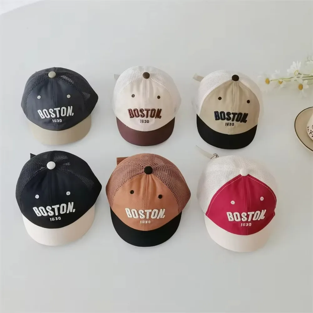 

New UV Protection Baseball Cap Short Brim Patchwork Mesh Cap Letter Embroidery Adjustable Duck Tongue Caps Boy Girl