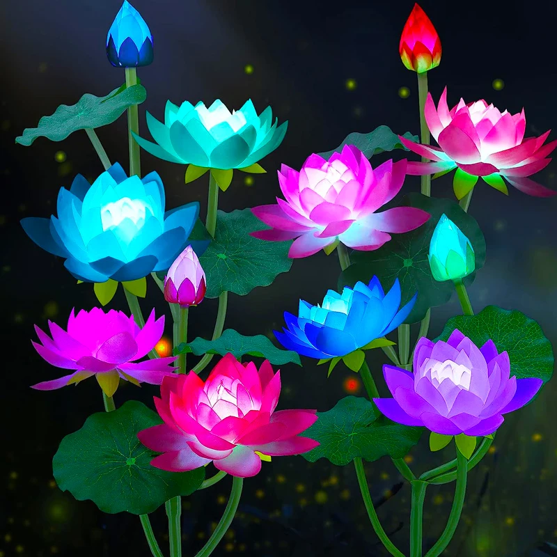 Solar Lotus Flower Lights 7 Color Changing Decor Garden Lights Waterproof LED Outdoor Patio Lawn Yard Path Decor Lamp